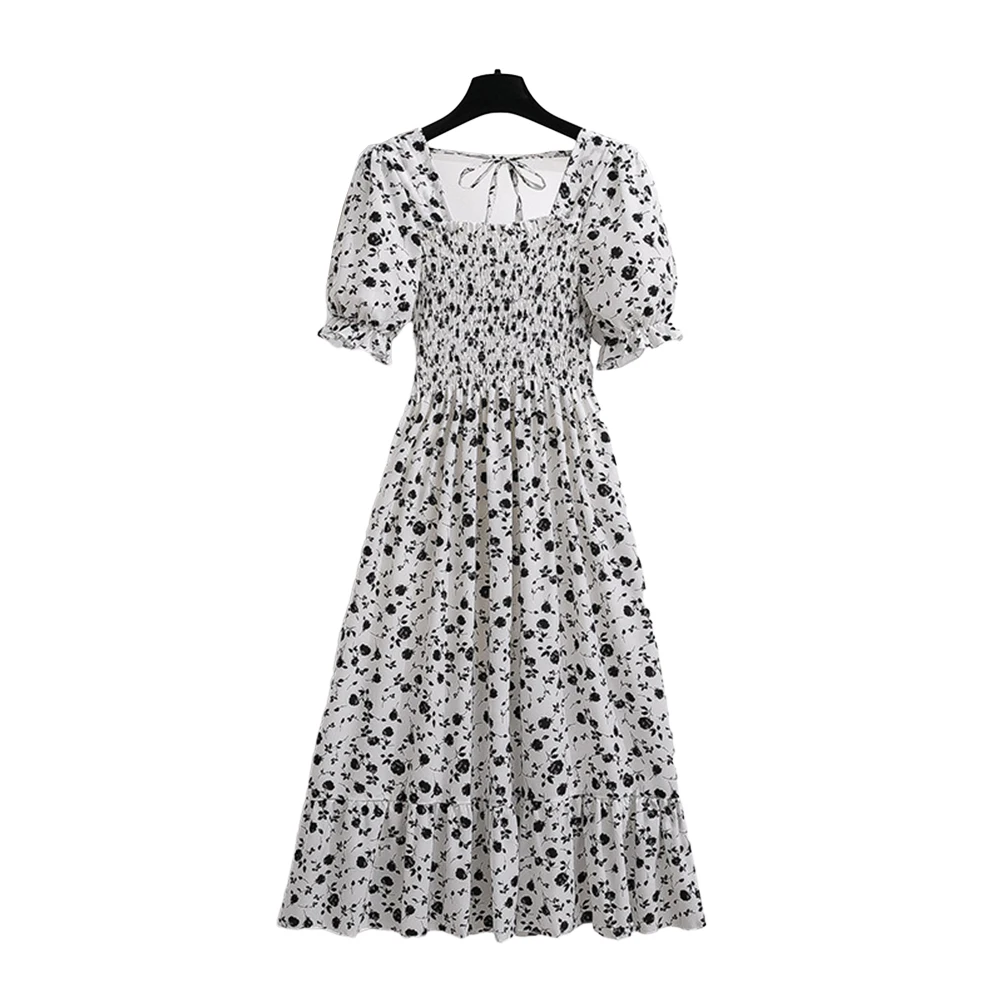 

Womens Fashion Casual French Casual Retro Style Waist Slimming Floral Dress
