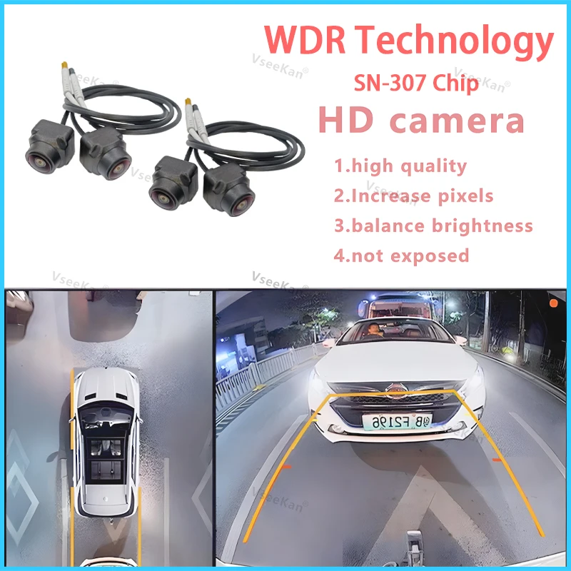 8K AHD 1080P 720P 3D Car 360 Panoramic camera 4 pieces square cameras For Android Radio 360APP SN307 WDR 2053 sensor