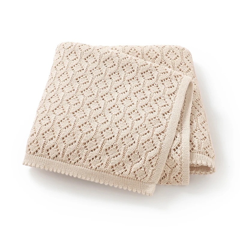 Coperta in cotone per neonati, lavorata a maglia, per bambini e bambine, trapuntata, 90x70 cm, tinta unita, per passeggino, super morbida, a quadri, alla moda, traforata