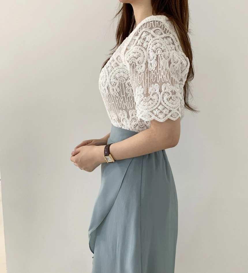 여성용 얇은 자수 레이스 블라우스, 커버업 상의, 반팔, 단추 프론트 가디건, 여름 보호 휴가 복장