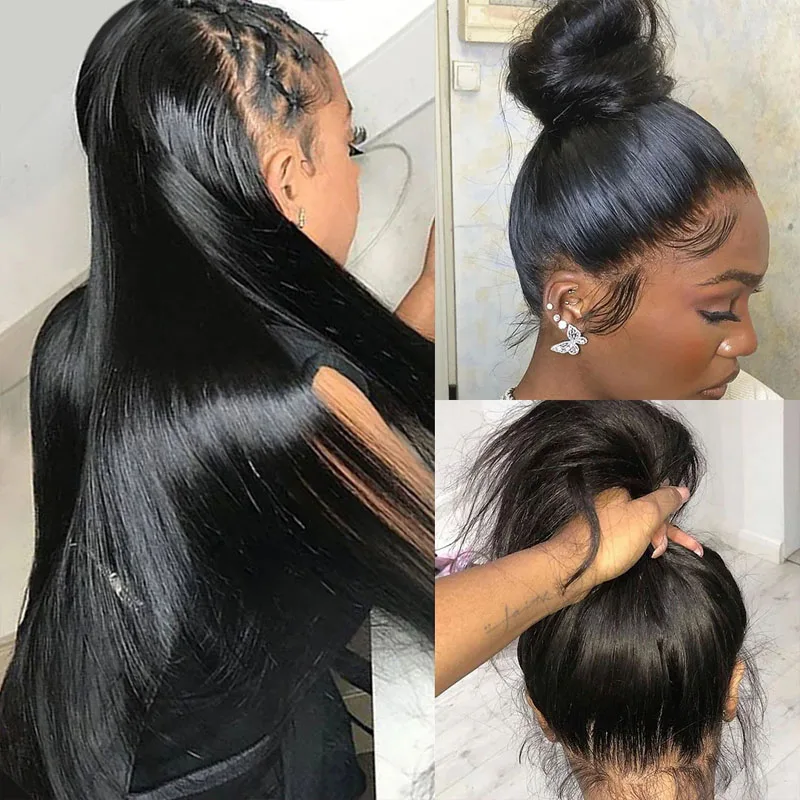 180% Density Full Lace Straight Human Hair Wigs Lace Frontal Wig Natural Color Brazilian Virgin Hair Pre-Plucked 12-28 Inch