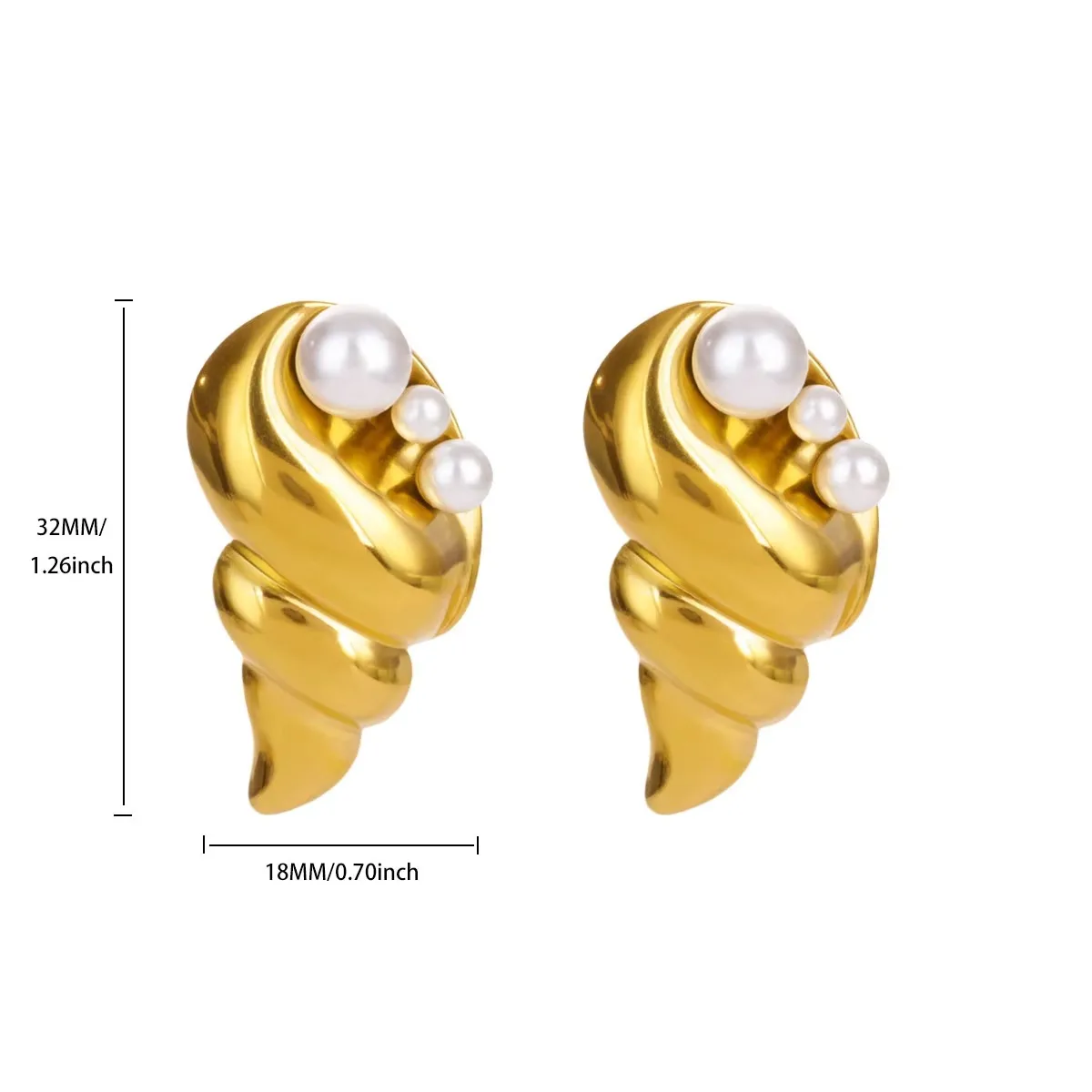 Conch Stud Earrings for Women Gold Color Stainless Steel