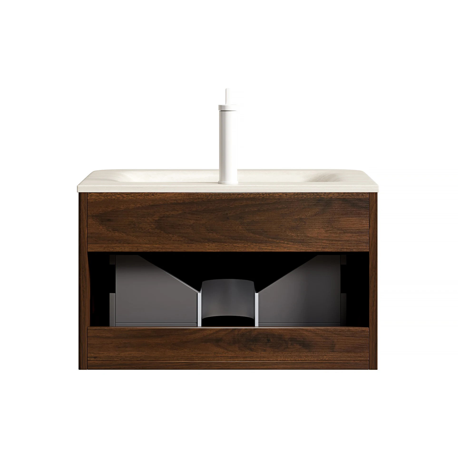 ROZ 60-cm-Badezimmer-Waschtischunterschrank zur Wandmontage mit gesintertem Roma-Travertin-Stein, gestreifter Sperrholzschrank mit Schublade – Detail 8