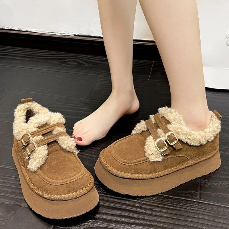2024 Winter Warm Snow Boots Fur Design Women New Short Boots Non-slip Light Comfortable woman Home Slippers High Top Bread Shoes