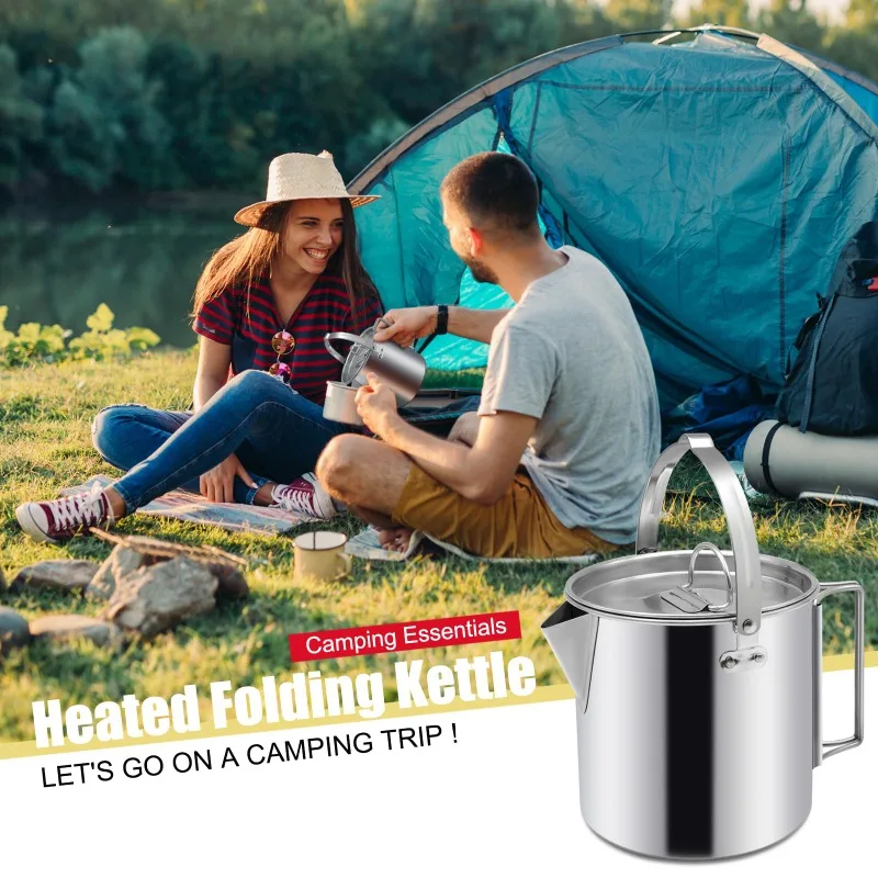 Camping Tea Kettle Portable 1.2L Coffee Pot Outdoors Camping Pot with Handles and With Lids for Hiking Picnic