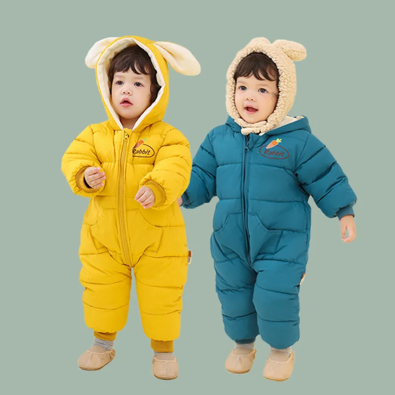 

Baby conjoined suit qiu dong ha clothes out down climb clothes cotton baby package is velvet and thicken sleeping bags