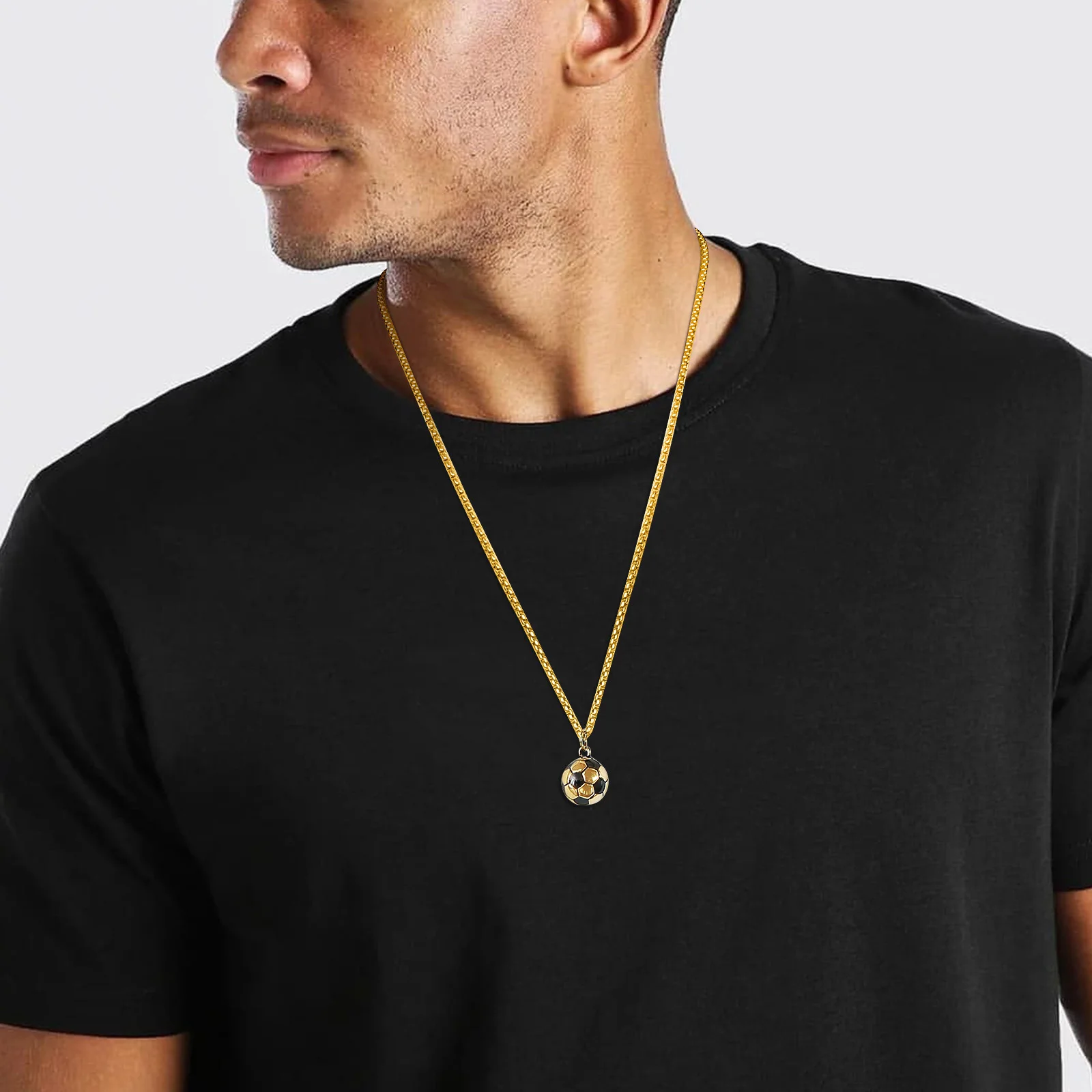 Stainless Steel 3D Football Necklaces for Mens Boys,Solid Ball Stainless Steel Pendant Necklaces,World Cup Football Fan Gifts