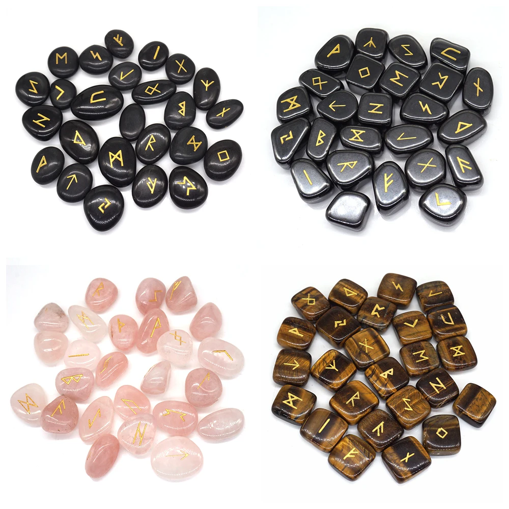 

25Pcs Runes Divination Stones Irregular Tumbled Natural Gemstones Healing Cryatals Set for Witchcraft Wicca Supplies Reiki Decor
