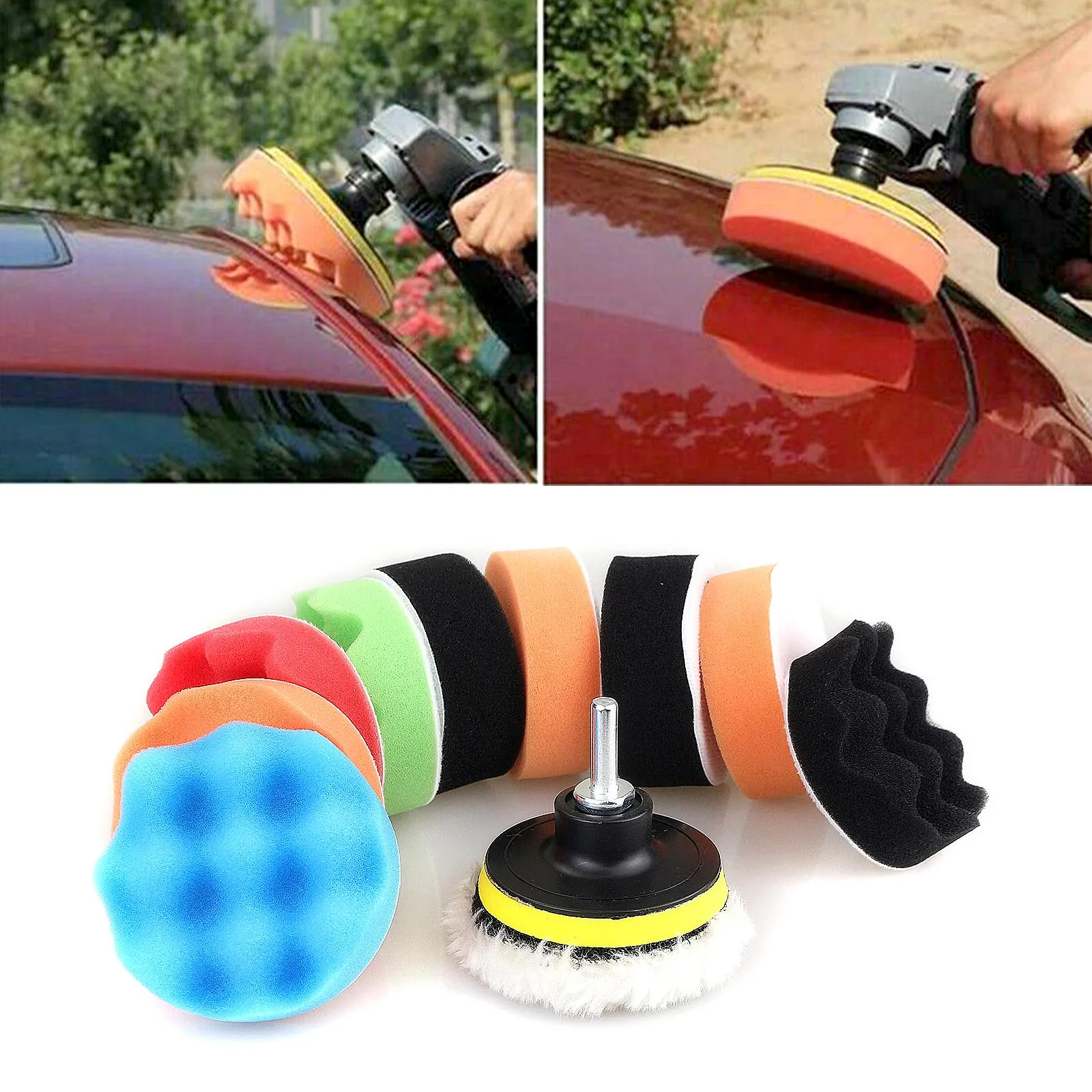 

12PCS Multicolor Car Polisher Drill Polishing Sponge Waxing Buffing Pad Compound 3 Inch Maintaining Washing Duster Brush Spongia