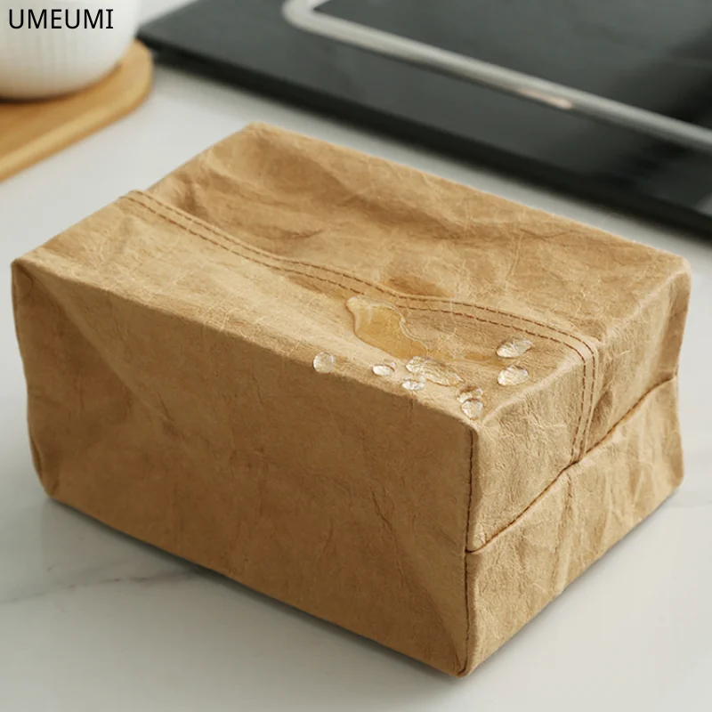 Creative pleated kraft paper waterproof tissue box modern designer storage napkin bag home desktop decoration 5