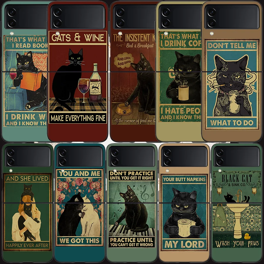 Funny Cat Poster Custodia Per La Vita Quotidiana Per Samsung Galaxy Z Flip 3 Flip 5 4 5G Cover Rigida Nera Per Cellulare Samsung Z Flip 5 5G Luxury