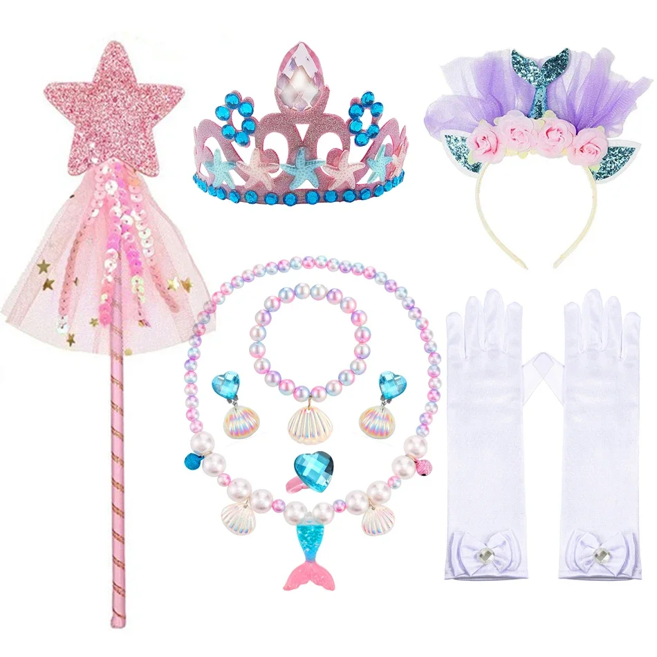 Cosplay Accessories Hair Accessories Children Jewelry Set for Mermaid Gloves Wand Crown Necklace Braid Princess Dress Clothing Halloween Birthday