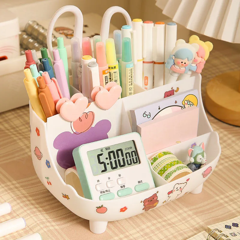 Ins Cute Kawaii Pen Holder Organizer Kids Girl Student Office Desktop Fashion Large Capacity Stationery Storage Box Organizer