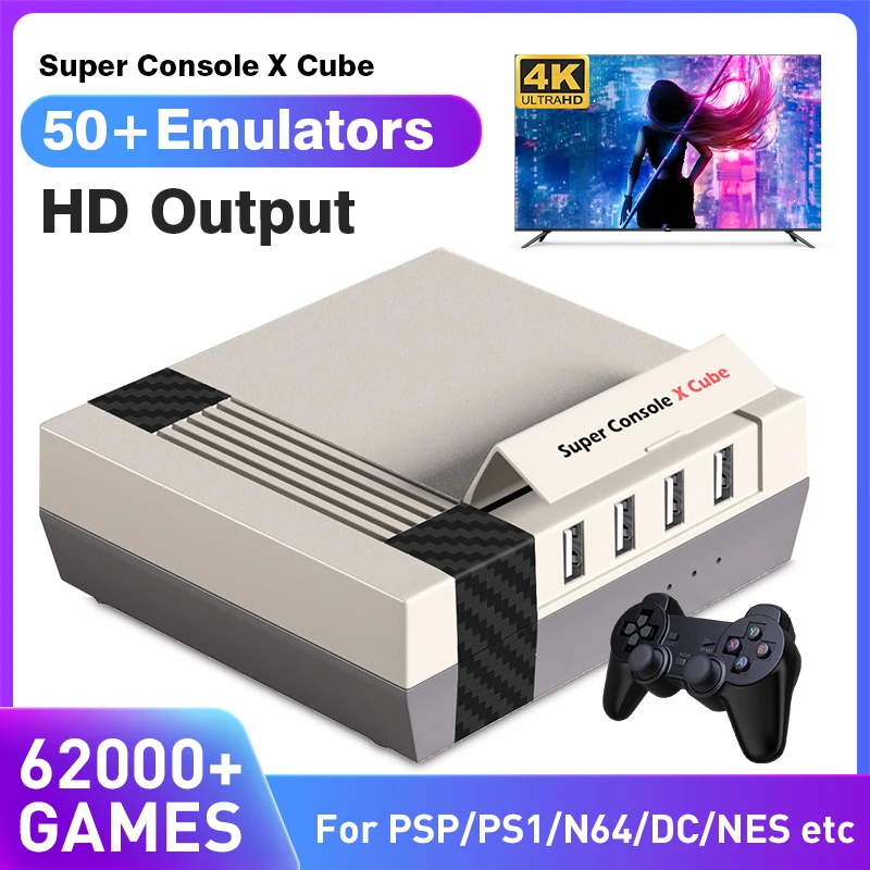 Classic Retro Wireless Game Console Super X Pro Cube 62000+Games Portable Emulators For PSP/PS1/DC/N64 4K Mini-Game Box | Электроника