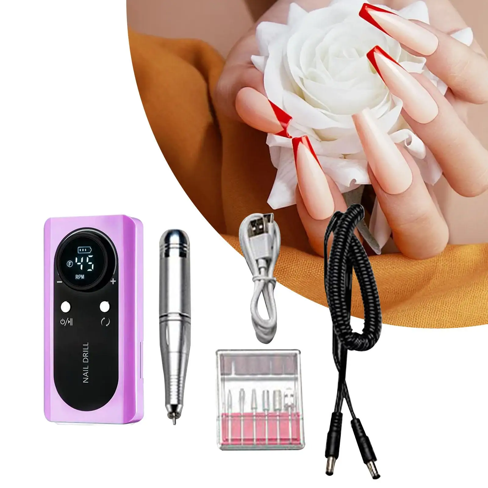 Electric Nail Drill Machine USB Rechargeable Compact Portable Nail Drill for Trimming Polishing Grinding Removing Home Salon Use