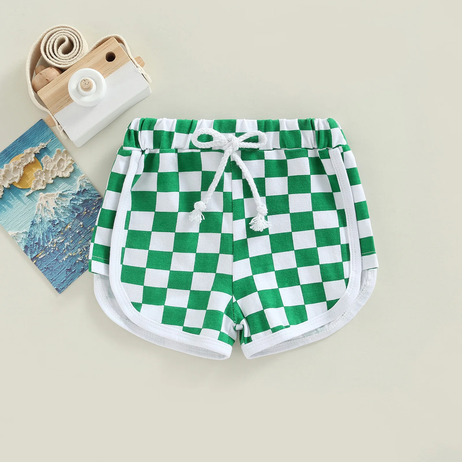 Summer Kid Baby Girls Boys Shorts Checkerboard Print Elastic Waist Drawstring Short Pants Casual Clothing 0-3T