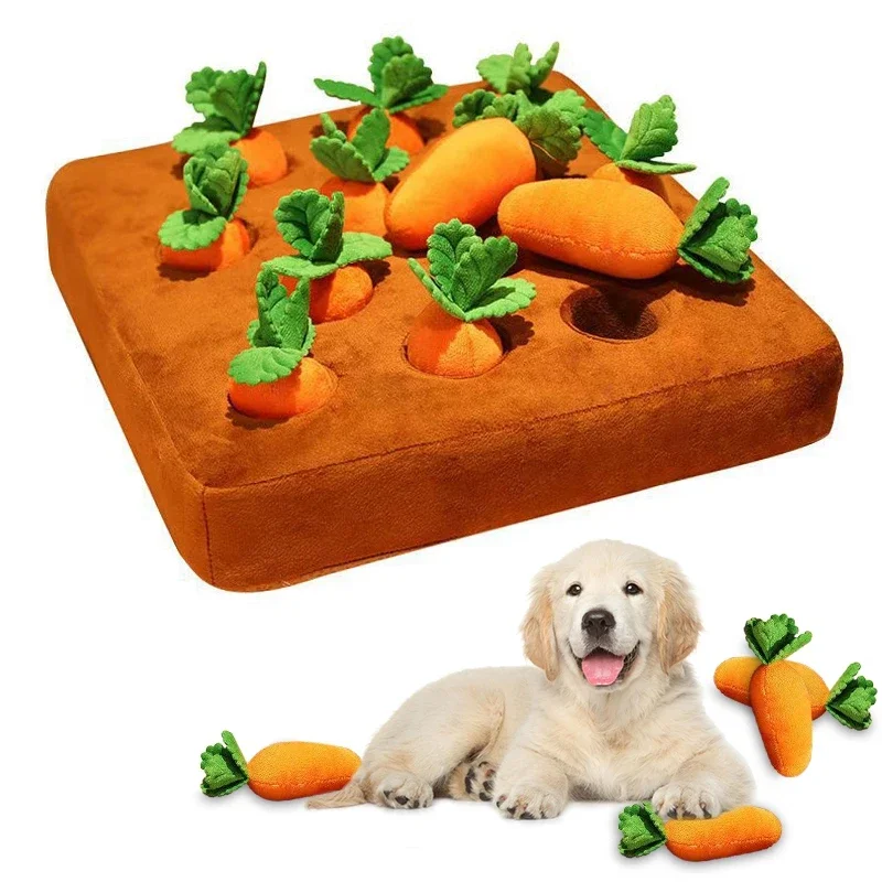 

Dog Carrot Plush Toy Interactive Dog Puzzle Toy Hide and Seek Carrot Farm Dog Toys Sniffing Training Toys for Puppy 강아지 장난감