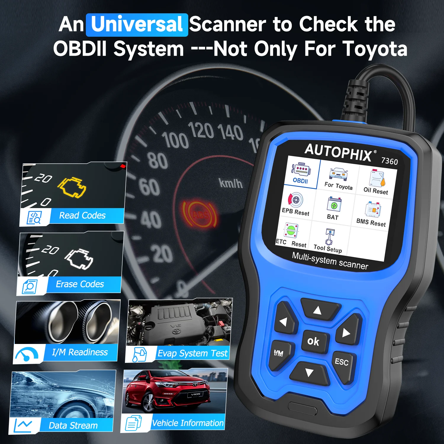 AUTOPHIX 7360 OBD2 Scanner For Toyota All System Automotive Code Reader ABS EPB SRS OIL BAT Reset Car Diagnostic Scanner 5