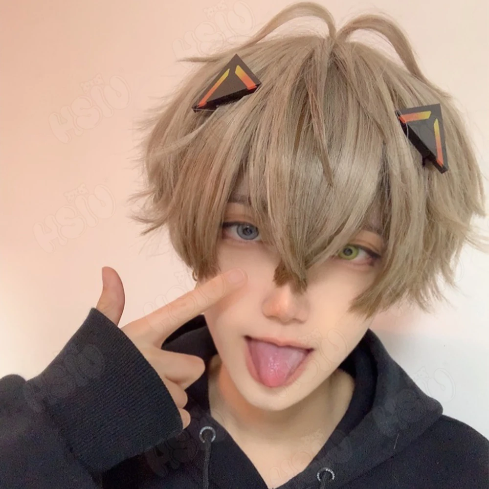 

Soft Cat Brand Vtuber NOCTYX Alban Knox Cosplay Wig Gradient brown short hair+Free Wig Cap
