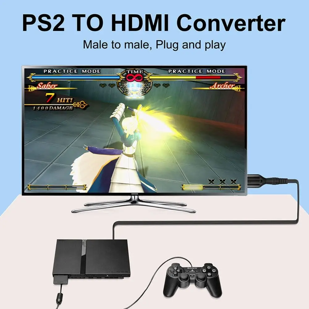 풀 HD HDMI 케이블 풀 HD 케이블 어댑터 PS2/PS1-HDMI 변환기 PS2-HDMI 호환 PS2-HDMI 어댑터 오디오 비디오 변환 케이블