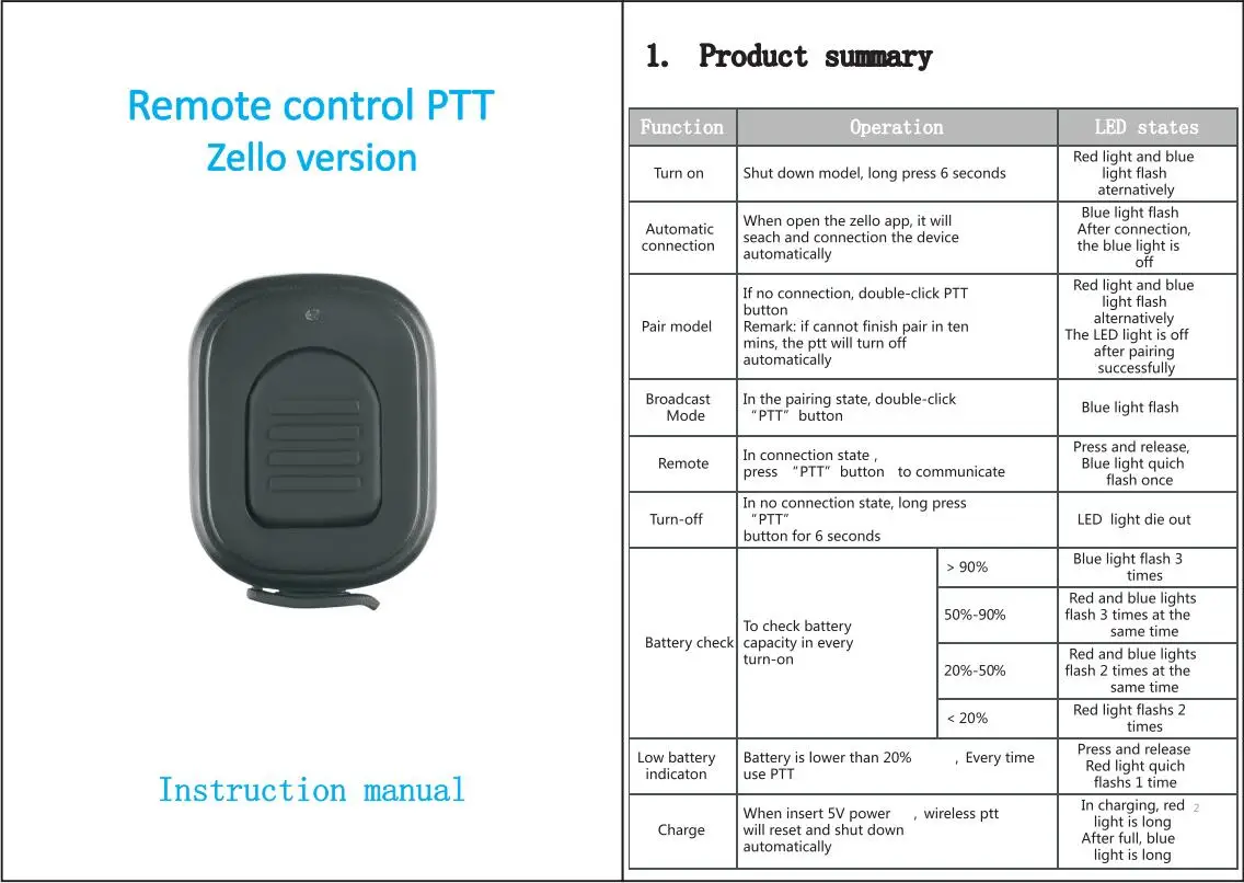 Wireless PTT Controller Z04 Hands-Free Walkie Talkie Button for Android iOS Mobi