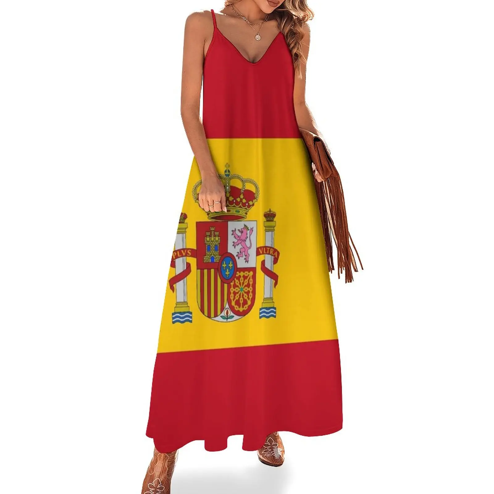 Spanish National Flag Sleeveless Dress elegant guest wedding dress ladies dresses for special occasion