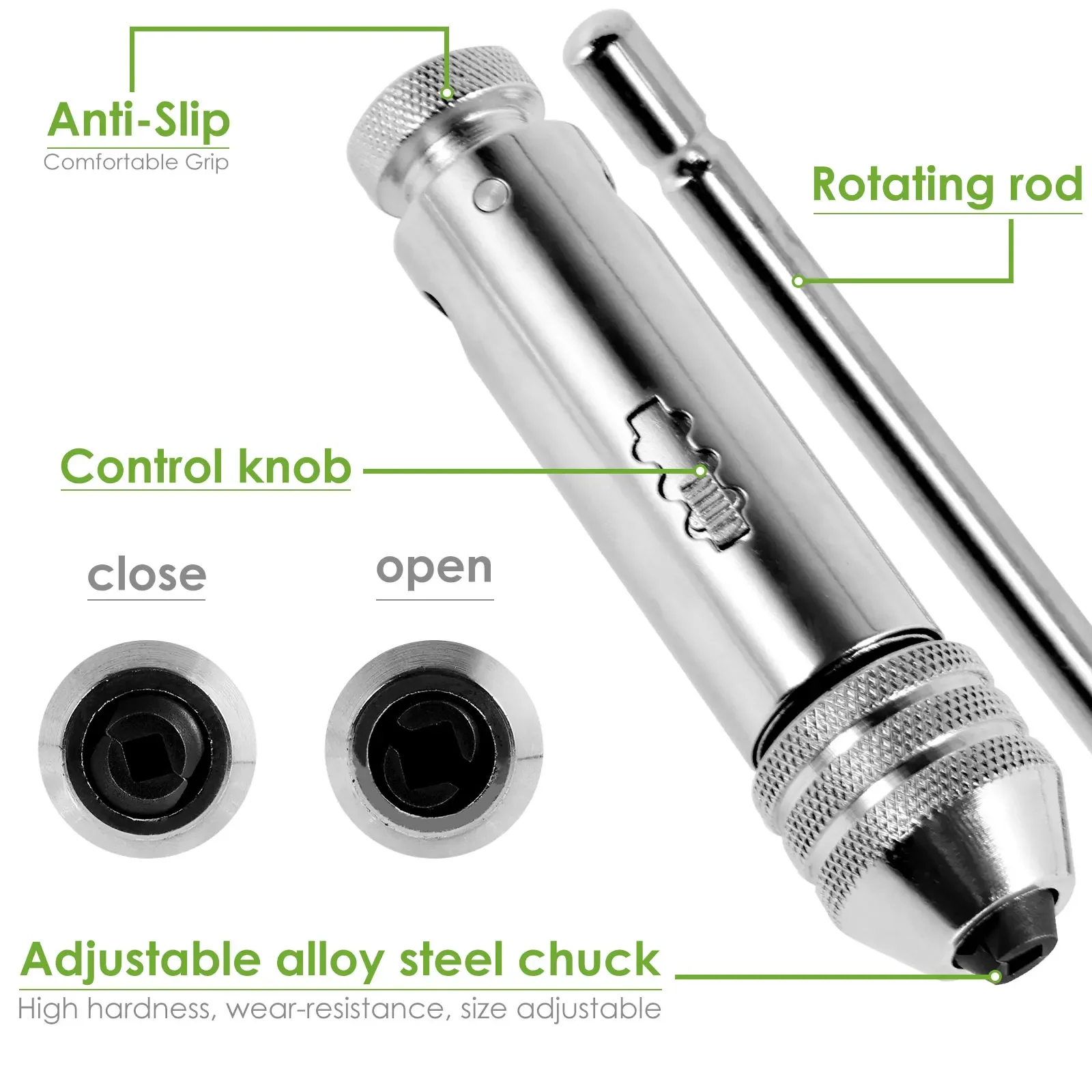 2Pcs Ratchet Wrench Adjustable T-Handle Holder, T Type Ratchet Tap Wrench for Metric M3-M8 / M5-M12 Thread Screw Taps Hand Tool