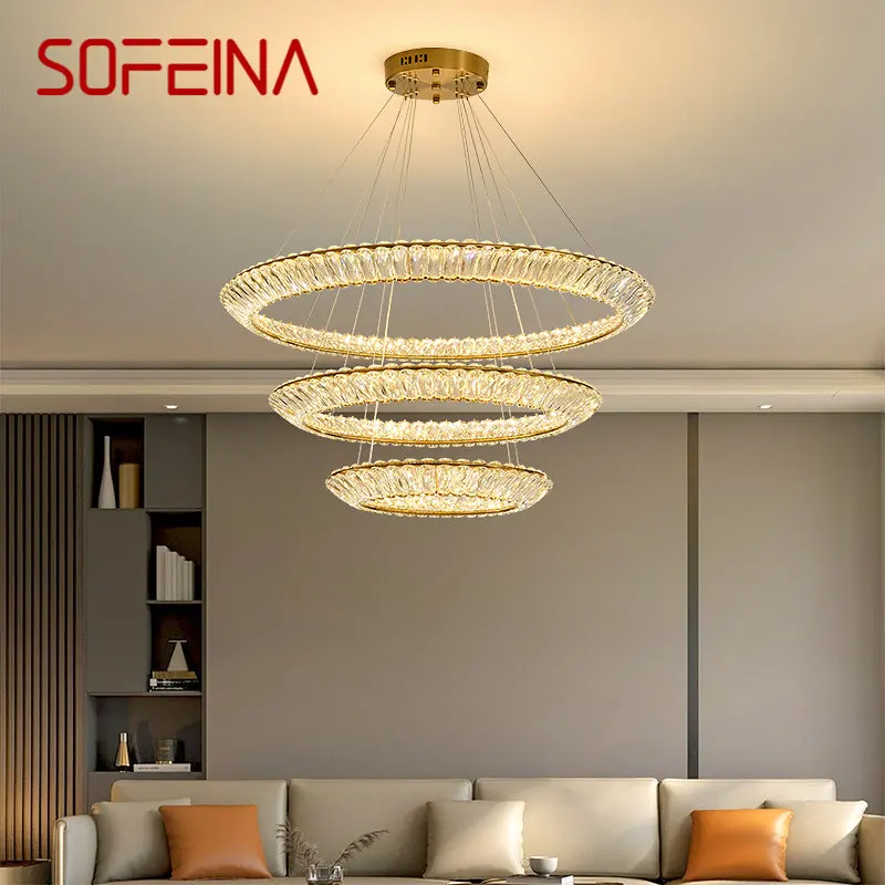 

SOFEINA Nordic Modern Ring Pendant Lamp Led Round Crystal Chandelier Creative Light Luxury For Living Room Villa Bedroom Decor
