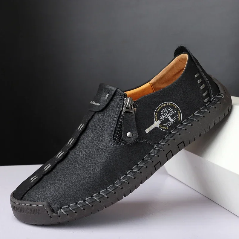 Men's Shoes Leather Loafers Flat Spring Autumn Moccasins Brogue Shoes Zip Flats Sneakers casual shoes leather shoes