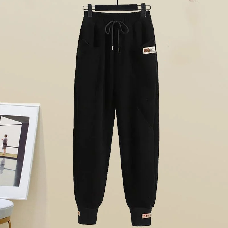 Autumn Winter Plush Insulation Outfits Women's 2023 Fashion Patchwork Hoodie+High Waisted Casual Thickened Pants Two Piece Set