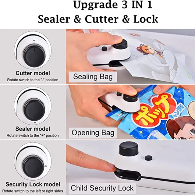 Új Usb -Feltölthető Táska Tömítés Hordozható Élelmiszer -Csomagoló Lezáró Gép Kábel Multifunkcionális Tömítőcsomagoló Konyhai Szerszámok - Image 6