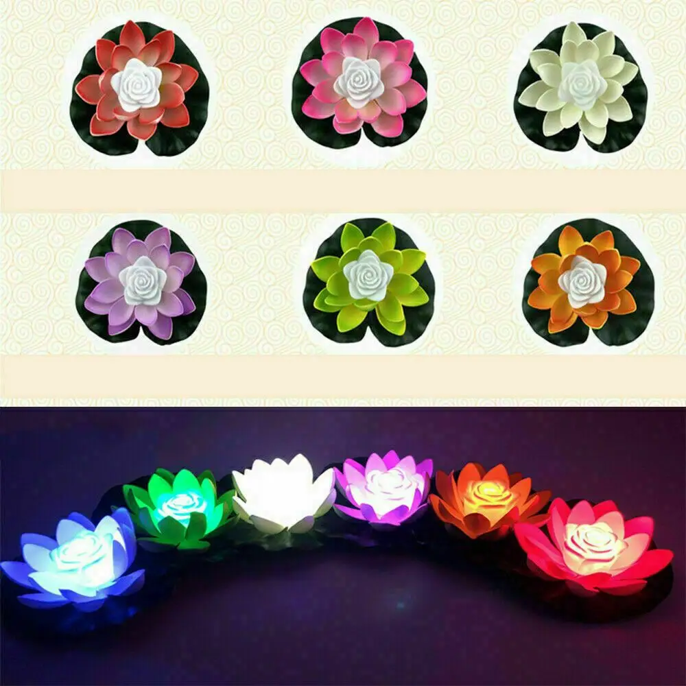 

LED Buddhist Prayer Water Landscape Floating Lotus Lamp Flower Light Fountain Pool Pond Lamp Wishing Lamp