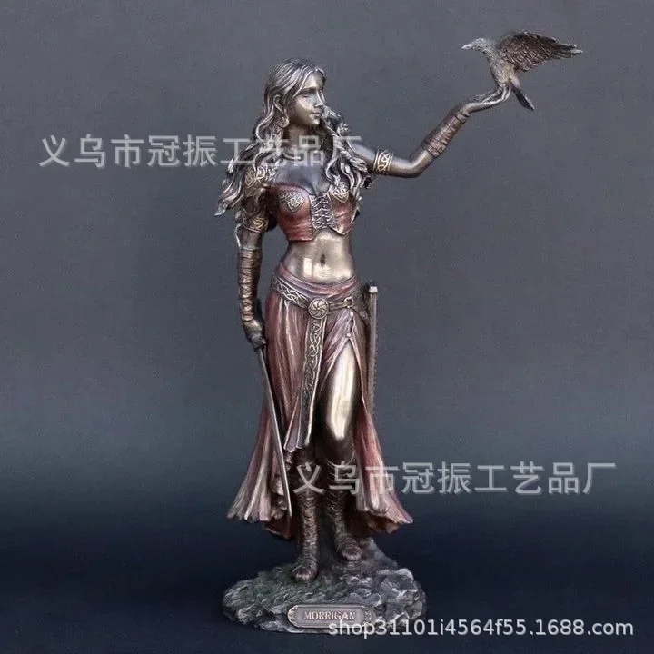 Description Picture 3 of itemHigh Quality Resin Statues Morrigan The Celtic Goddess Of Battle With Crow & Sword Bronze Finish Statue For Home Decoration