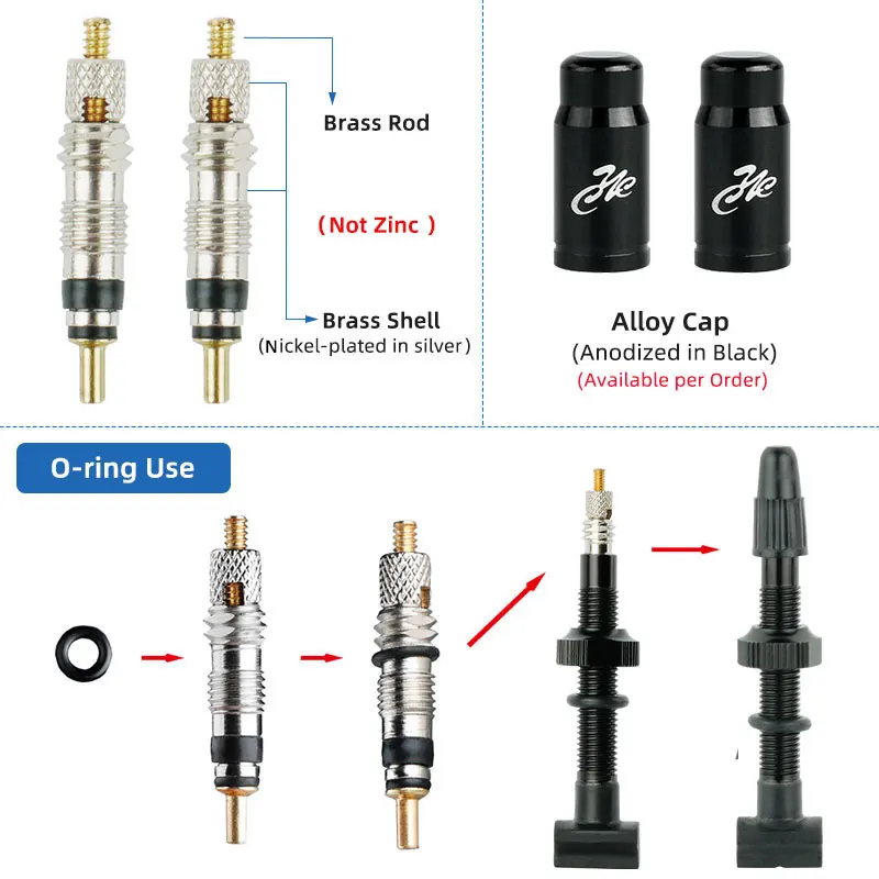 Bicycle Tubeless Valve Bicycle Valve Bicycle Air Valve Bicycle Valve Accessories Presta Valves Uni-body Square Base for Bicycle Tubeless Rim Mount F/V Nozzle Nipples Anodized Aluminum Stem Brass Core