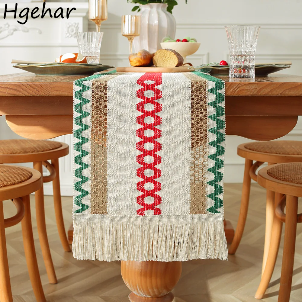 

Nordic Simple Table Runner Luxury Versatile Household Kitchen Patchwork Tassels Tablecloth Festival Party Designed Wedding Decor