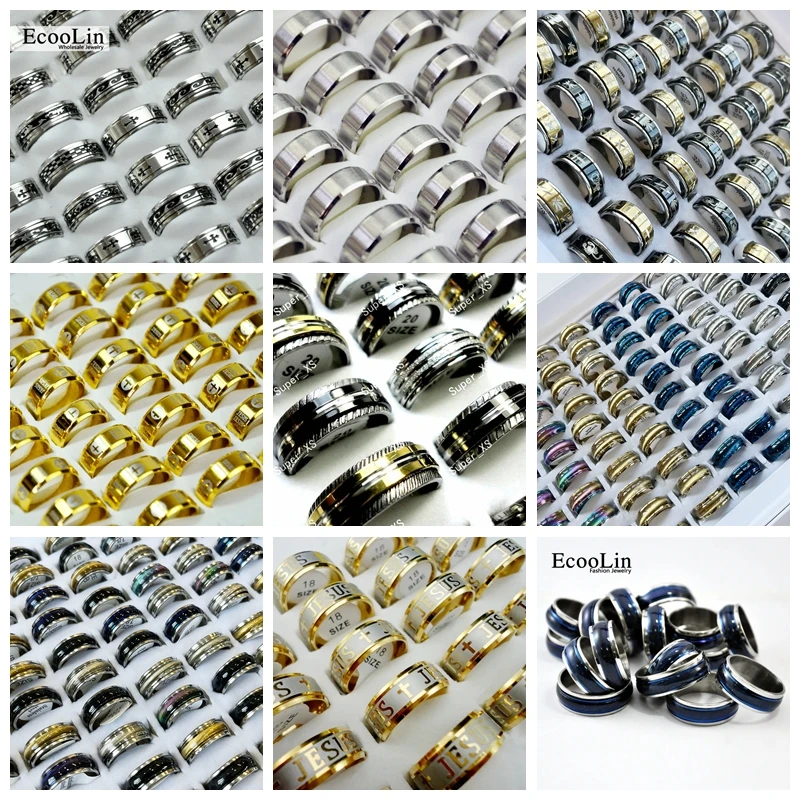 10Pcs/Lot Factory Mixed Pattern Style Stainless Steel Ring For Men and Women Jewelry Rings Lot Never Fade