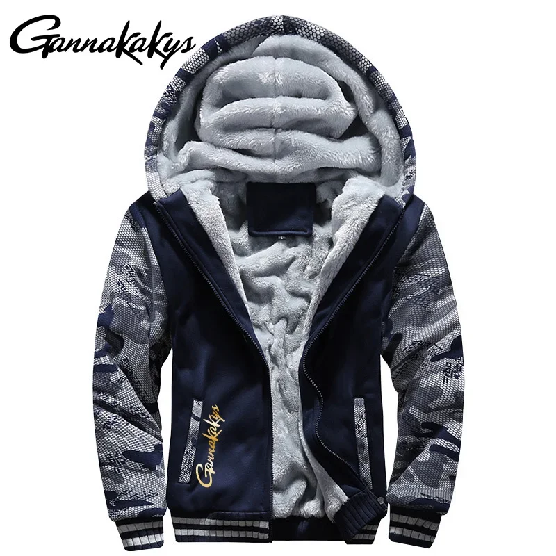 Men's Hooded Fishing Jacket for Autumn and Winter, Men's Sports Long Sleeved Warm Hoodie, Casual Zipper Hooded Jacket