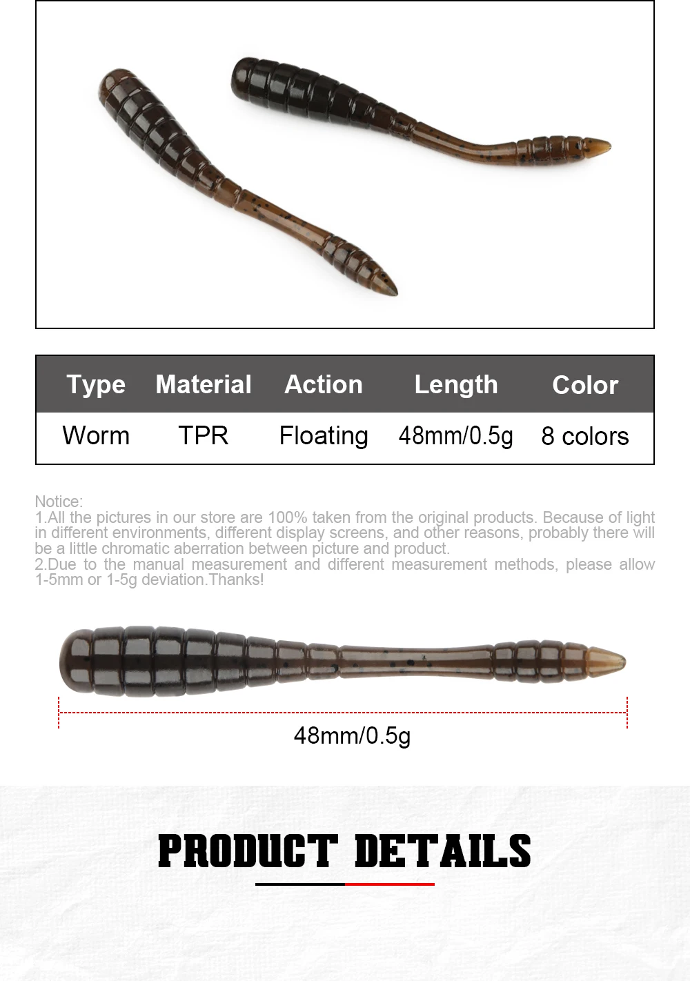 Palisander 4,8 cm TPR Ajing Wurm Weiche Köder Künstliche Köder Felsen Meer Angeln Ozean Rockfish Swimbait Drop Shot Eis angelgerät – Detail 2