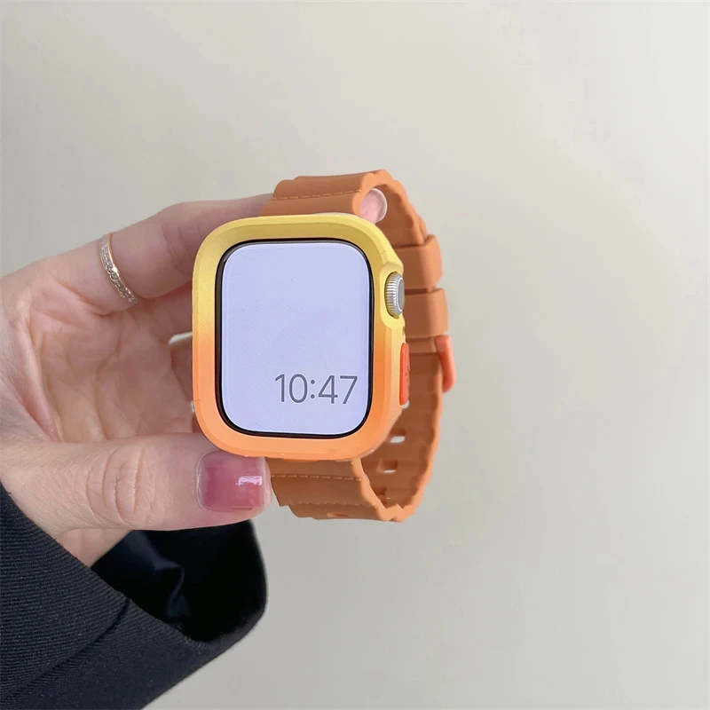 

Ремешок спортивный силиконовый для Apple Watch Band 40 мм Ultra2 49 44 45 мм, сменный Браслет для iwatch 7 8 9 SE 6 5 4, с градиентом