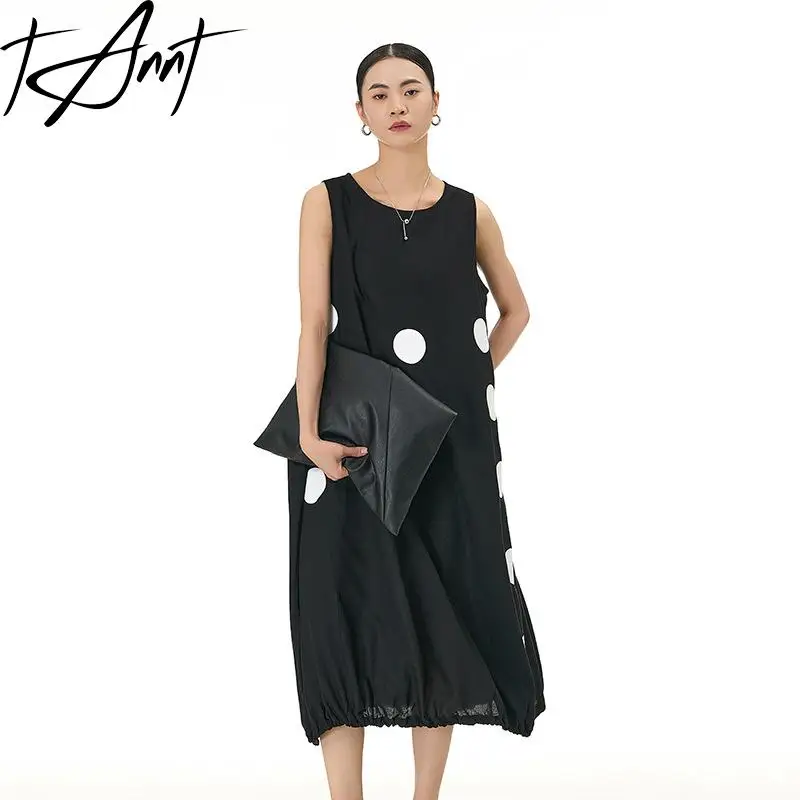 

Женское платье в горошек без рукавов, с круглым вырезом