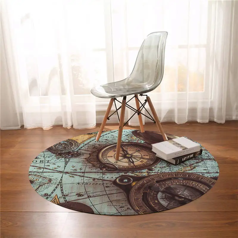 

Compass Bedroom Floor Mat World Map 3D Print Round Carpet Retro Style Area Rugs Blue Brown alfombra Dropshipping