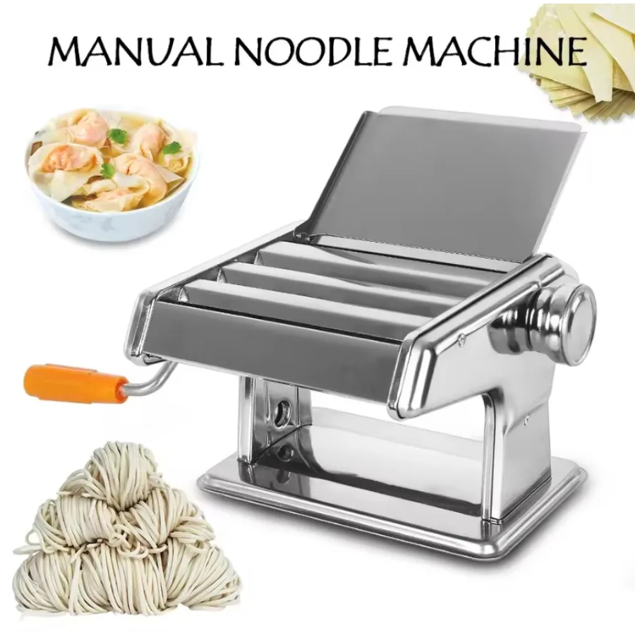 Manual Pasta Maker Machine with 6 Adjustable Thickness Settings-Hand Crank, Double Cutter Roller for Spaghetti Fettuccine Nood