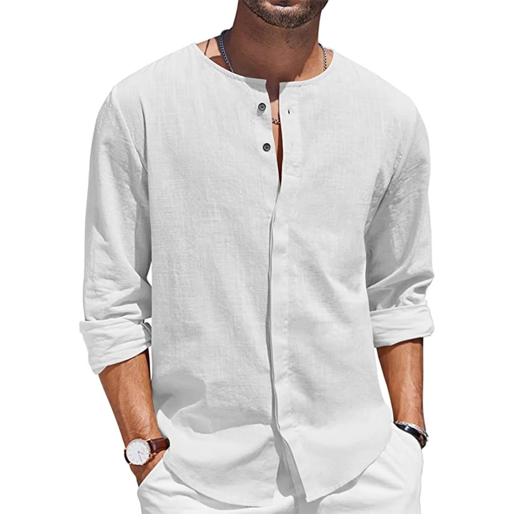 

Brand New Fashion High Quality Top Shirt Blouse Long Sleeve Male Polyester Regular Solid Color Vacation For Men