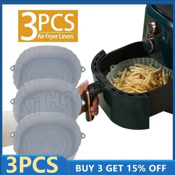 재사용 가능한 팬 라이너 베이킹 트레이, 에어 프라이어 포트 오븐, 에어 프라이어 바구니, 실리콘 모양, 베이킹 피자 프라이드 트레이, 1 개, 2 개, 3 개