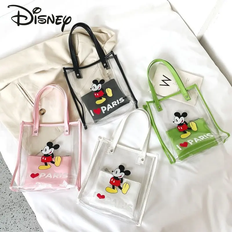 

Новая женская сумка Disney с Микки, модная высококачественная прозрачная женская сумка, милая мультяшная Повседневная сумка через плечо из двух частей для девочек