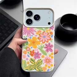 Vibrant Cartoon Flowers Shockproof Leather Texture Silicone Phone Case - iPhone 18 Pro Max (A906 Beige White)