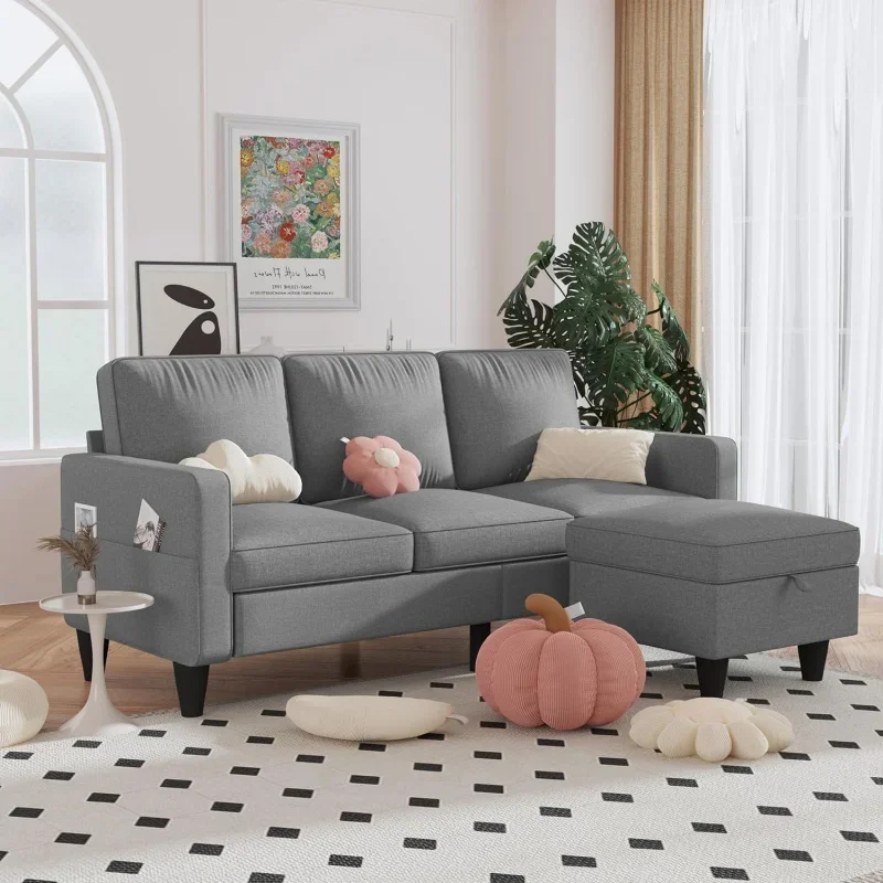

Секционный диван-трансформер, трехместные L-образные диваны с подвижным оттоманком, современные льняные тканевые диваны для гостиной