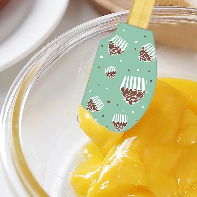 2Pcs/Set Printed Pattern Silicone Cream Spatula Non-stick Kitche Chocolate Pastry Blenders Butter Cake Food Baking Scraper Mixer