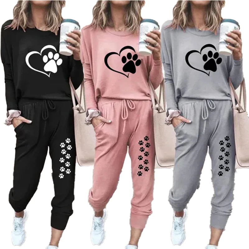Women Casual Tracksuits 2 Pieces Sports Outfits Long Sleeve Tops Slim Fit Long Pants Sweatsuits Jogging Suit S-2XL