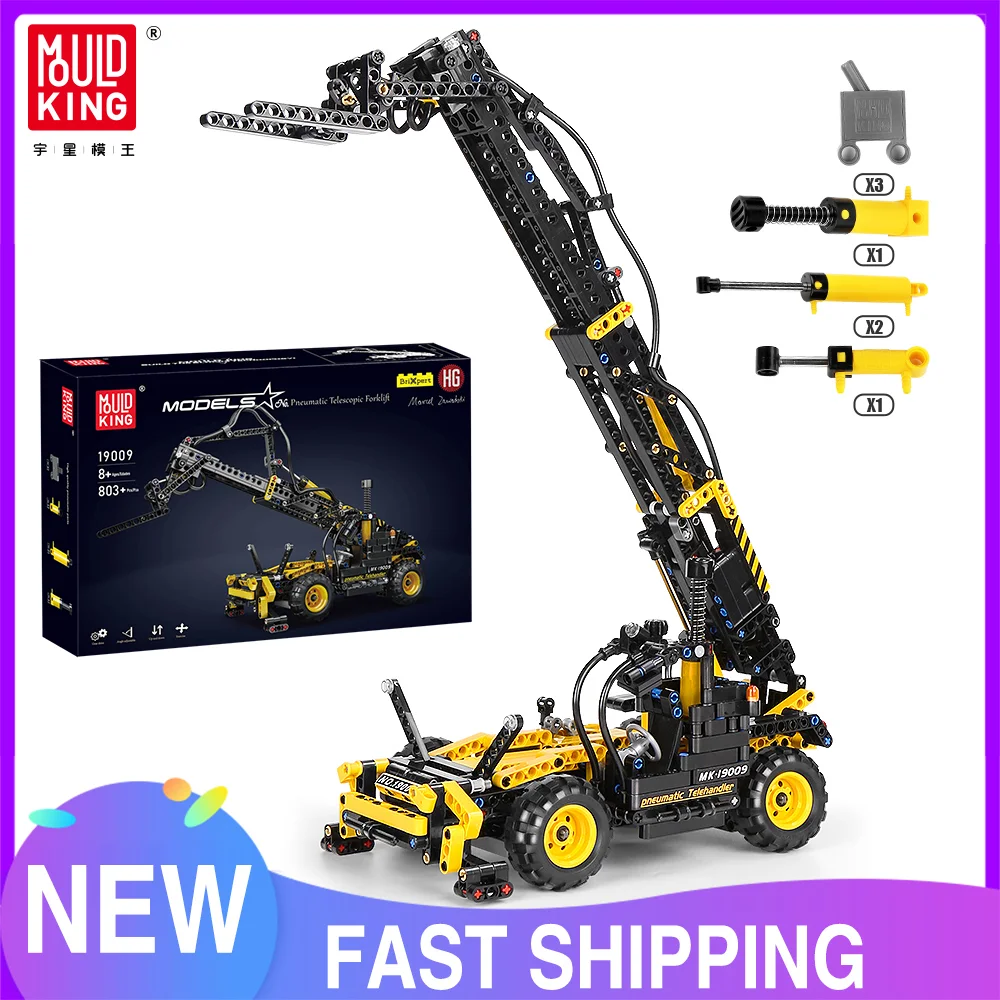 Mold King 19009 Technical Car Toys L'App E Rc Motorizzato Carrello Elevatore Telescopico Pneumatico Modello Building Blocks Brick Kids Gifts